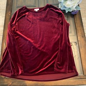 J.Jill Maroon velvet long sleeved top